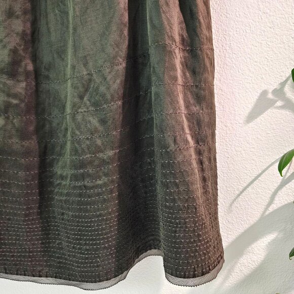 Eileen Fisher Silk/Linen Satin Weave Wonderland A-Line Skirt Sz L Olive Casual - Picture 13 of 14